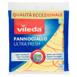 VILEDA PANNOGIALLO, PAÑO MULTIUSOS CON ANTIBACTERIANO ULTRA FRESCO PARA LIMPIAR Y QUITAR EL POLVO. 3X34X34CM