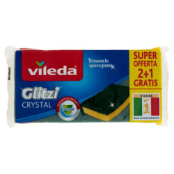 VILEDA GLITZI CRYSTAL - SPUGNA ABRASIVA DA CUCINA CON TRATTAMENTO ANTIBATTERICO SULLA FIBRA, 3X