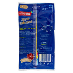 VILEDA SUPER UNIVERSAL HOME GLOVES IN LATEX, NON-SLIP SUPER GRIP, SIZE M