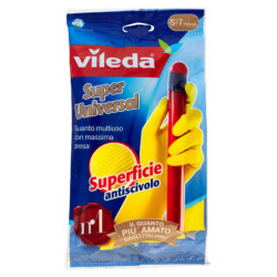 VILEDA SUPER UNIVERSAL HOME GLOVES IN LATEX, SUPER NON-SLIP GRIP, SIZE S