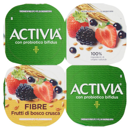 ACTIVIA FIBRE FRUTTI DI BOSCO E CRUSCA 4 X 125 G