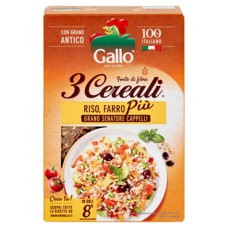 GALLO 3 CEREALES ARROZ, ESPELTA MÁS TRIGO SENATORE CAPPELLI 400 G