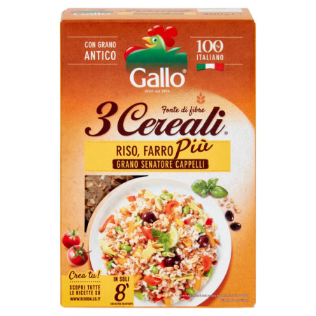 Gallo 3 Cereali Riso, Farro Più Grano Senatore Cappelli 400 g