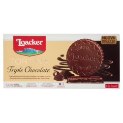 Loacker Tortina Triple Chocolate Wafer ricoperto di cioccolato fondente con crema al cacao 3 x 21 g