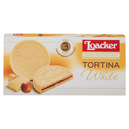 Loacker Tortina White Wafer ricoperto cioccolato bianco con crema nocciole 100% italiane 21gx3