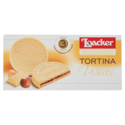 LOACKER TARTA DE OBLEA BLANCA CUBIERTA DE CHOCOLATE BLANCO CON CREMA DE AVELLANA 100% ITALIANA 21GX3