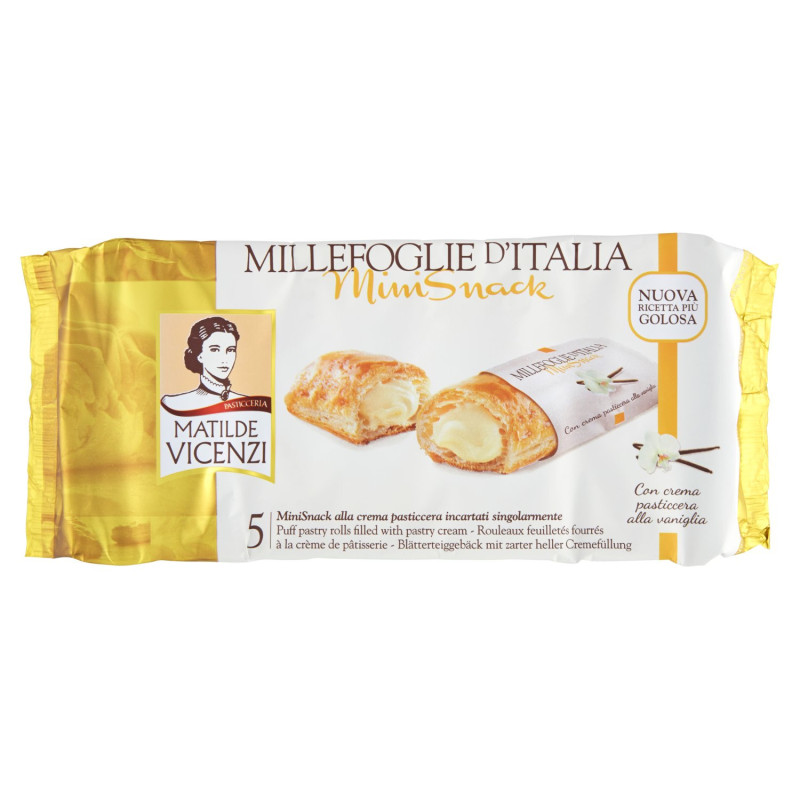 PASTICCERIA MATILDE VICENZI MILLEFOGLIE D'ITALIA MINI SNACK CON CREMA PASTICCERA VANIGLIA 5 X 25 G