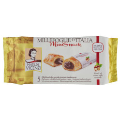 PASTICCERIA MATILDE VICENZI MILLEFOGLIE D'ITALIA MINI SNACKS REICH AN HASELNUSSCREME 5 X 25 G