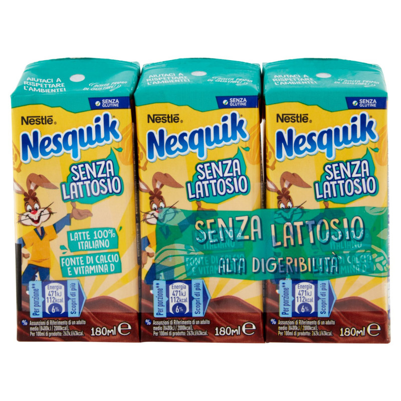 NESQUIK trinkfertiges, laktosefreies Getränk auf Basis von Milch und löslichem Kakao, 3 Stück à 180 ml