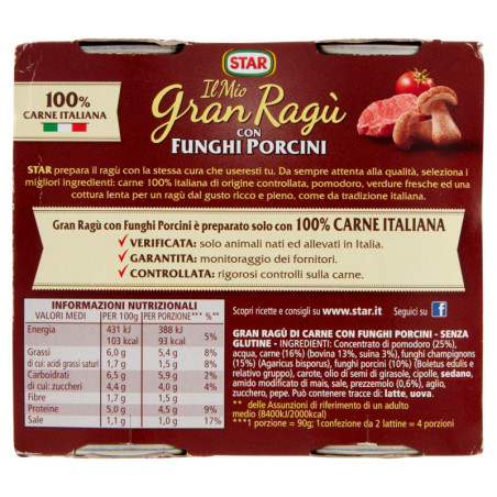 Star il mio Gran Ragù con Funghi Porcini 2 x 180 g