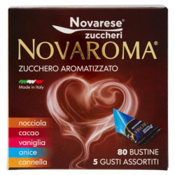 NOVAROMA AZÚCAR SABOR AVELLANA - CACAO - VAINILLA - ANÍS - CANELA 80 X 5 G