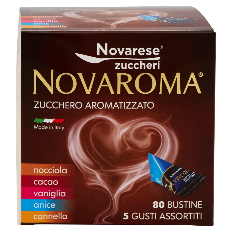 NOVAROMA AZÚCAR SABOR AVELLANA - CACAO - VAINILLA - ANÍS - CANELA 80 X 5 G