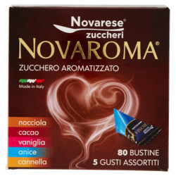 NOVAROMA AZÚCAR SABOR AVELLANA - CACAO - VAINILLA - ANÍS - CANELA 80 X 5 G