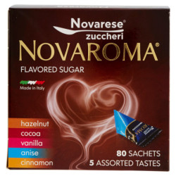 NOVAROMA AZÚCAR SABOR AVELLANA - CACAO - VAINILLA - ANÍS - CANELA 80 X 5 G