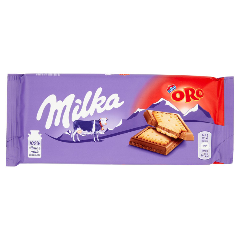 Milka Oro Sandwich, tavoletta di cioccolato al latte 100% Alpino con biscotto Oro Saiwa - 87g