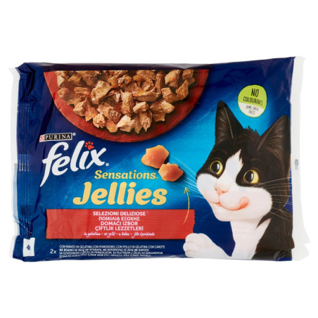 FELIX SENSACIONES JELLIES DELICIOSAS SELECCIONES EN JALEA (CARNE/TOMATE & POLLO/ZANAHORIA) 4 X 85 G