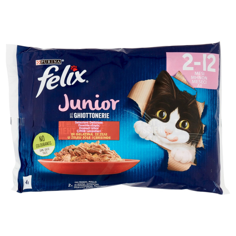 FELIX Le Ghiottonerie Junior Selezioni Deliziose in Gelatina (Manzo & Pollo) 4 x 85 g