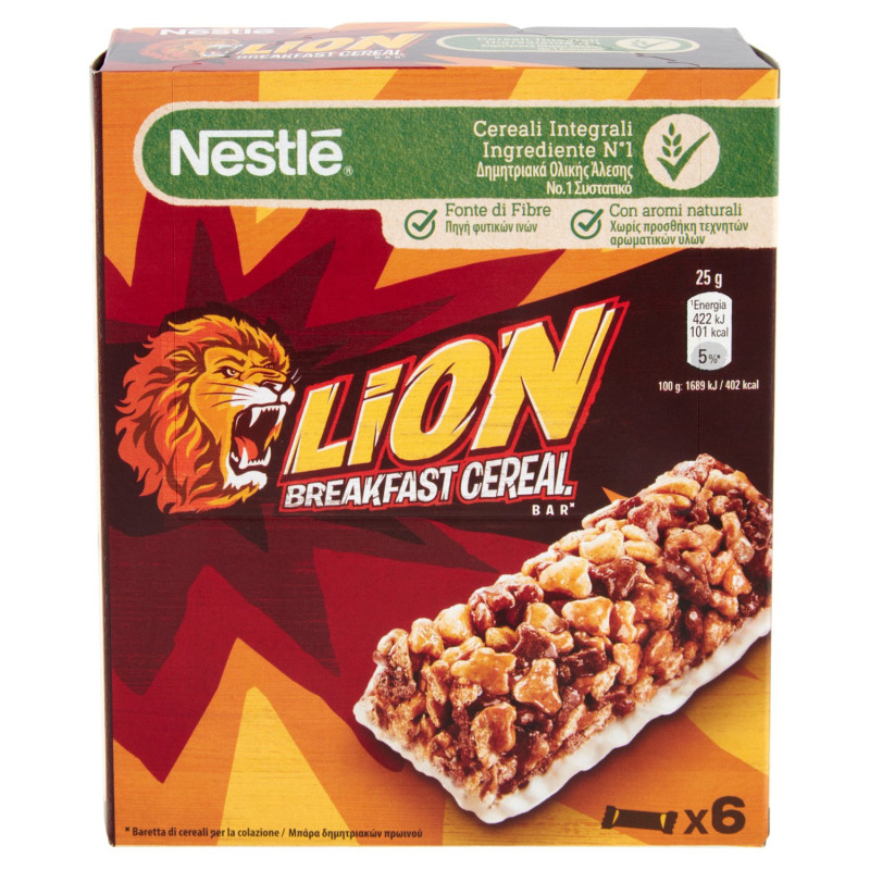 BARRITAS DE CEREAL ENTERAS LEÓN CON CHOCOLATE Y CARAMELO 6 SNACKS DE 25 G