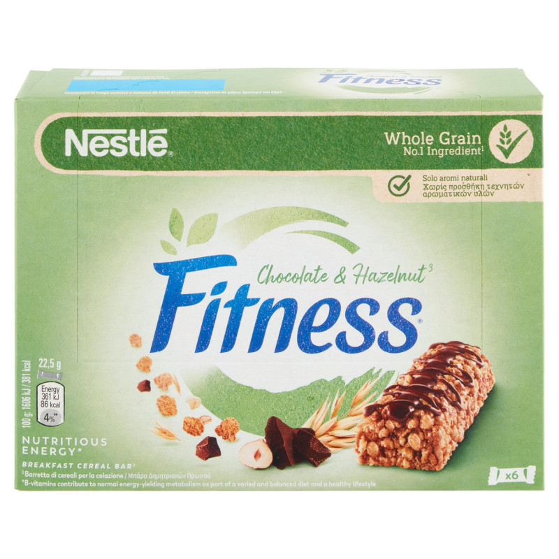 FITNESS CHOCO HASELNUSS GANZER Müsliriegel mit SCHOKOLADEN- UND HASELNUSSGESCHMACK 6 STÜCK