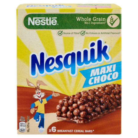 NESQUIK Maxi Choco Barrette di cereali con cioccolato al latte 6 snack da 25 g