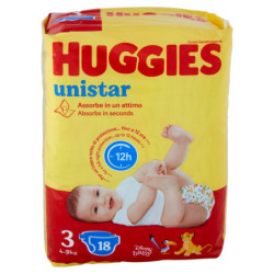 HUGGIES PAÑALES UNISTAR 3 4-9 KG 18 UNIDADES