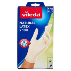 VILEDA MULTILATEX 100 DISPOSABLE GLOVES IN NATURAL LATEX, SIZE S/M