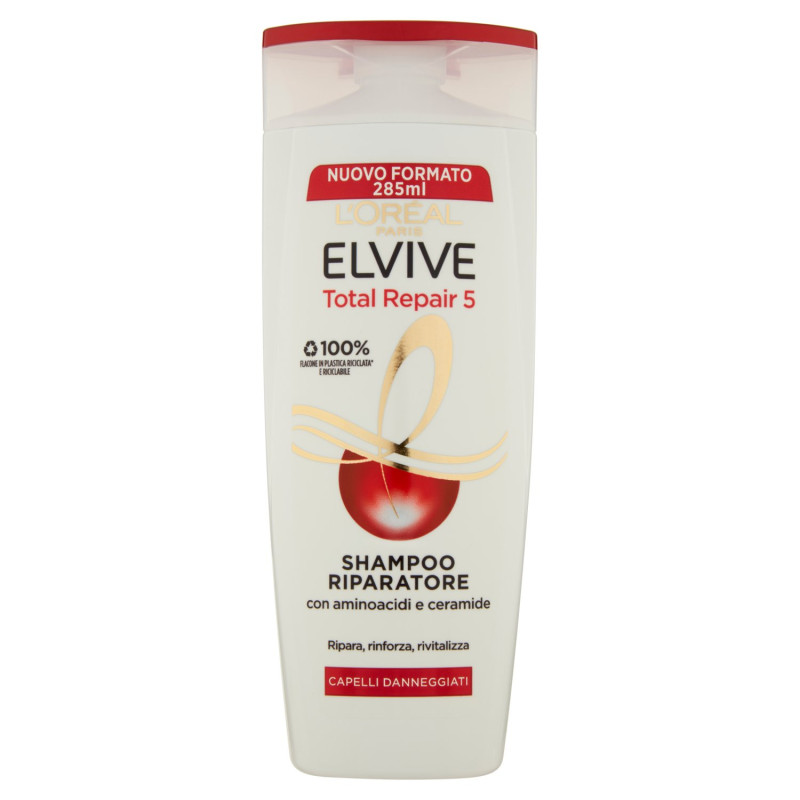 L'Oréal Paris Shampoo Elvive Total Repair 5, Per Capelli Danneggiati, 285 ml