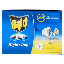 RAID NIGHT & DAY TRIO, REPELENTE DE MOSQUITOS BÁSICO Y RECARGA CON ARENA COMPRIMIDA