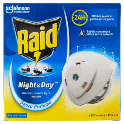 RAID NIGHT & DAY TRIO, REPELENTE DE MOSQUITOS BÁSICO Y RECARGA CON ARENA COMPRIMIDA