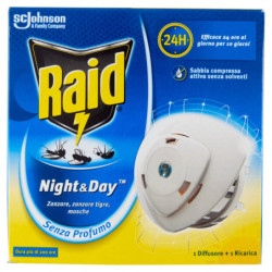 RAID NIGHT & DAY TRIO, REPELENTE DE MOSQUITOS BÁSICO Y RECARGA CON ARENA COMPRIMIDA