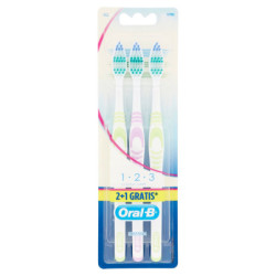 BROSSE À DENTS MANUELLE ORAL-B 1 2 3 SOIN CLASSIQUE 40 MOYEN 2+1 GRATUIT