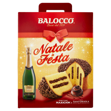 BALOCCO NATALE IN FESTA PANETTONE MAXICIOCK 800 G + CASA SANT'ORSOLA VINO SPUMANTE DOLCE 750 ML